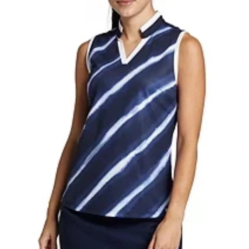 NWT Lady Hagen Women’s Printed Striped Sleeveless Golf Polo Size S M & XL Blue